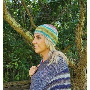 HANDMADE Rib Knit Green Blue Beanie Toboggan Hat Cap Unisex Women's Men's Kid's